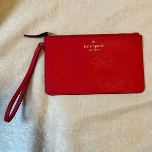 Kate Spade Leather Medium Zip Wristlet- Red with gold hardware